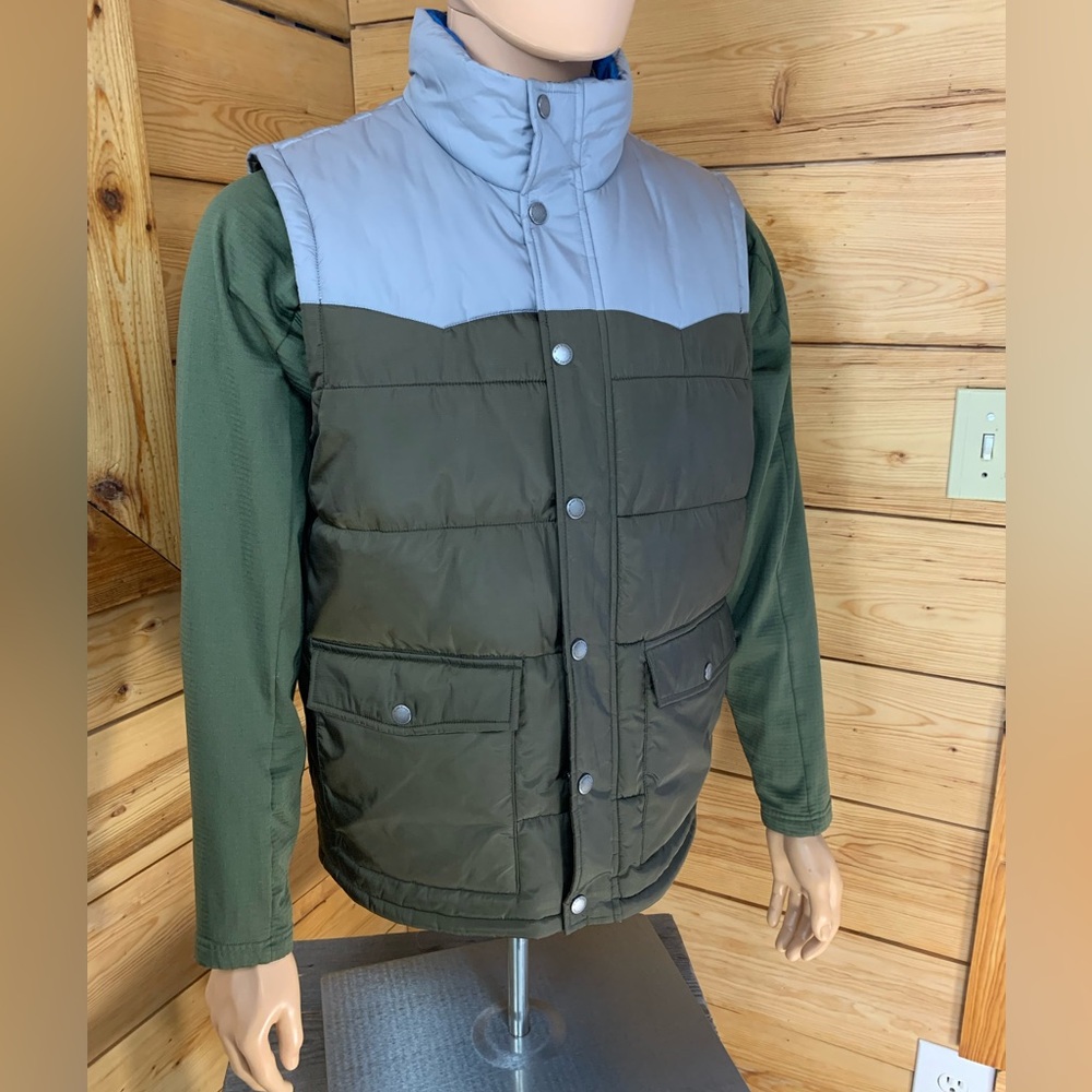 Puffer Vest Olive Gray Retro Style Fishing Camping Hiking Men Size Large
